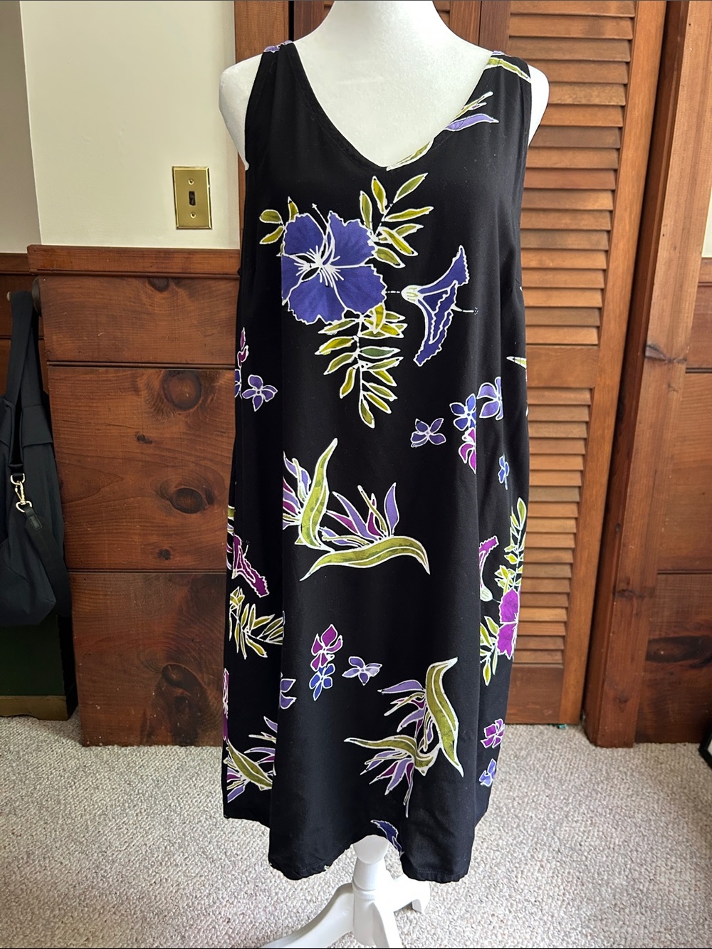 Nomadic Traders Black Floral Slip Dress with Purple & Green Accents